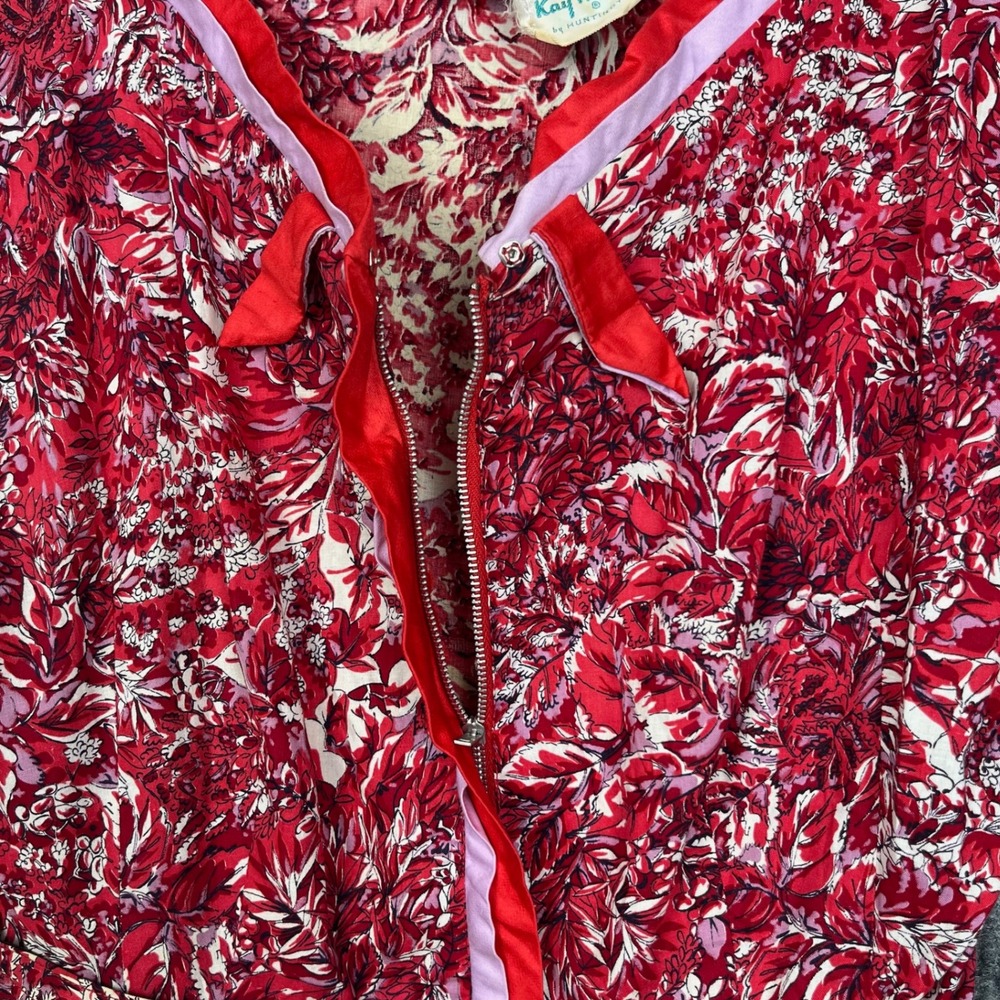 Vtg 50s 60s Kay Whitney Dress Womens XS Red Floral Fit Flare Belted - Picture 9 of 15